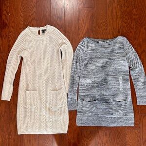 2 sweater dresses long sleeved pockets winter cozy cream black white